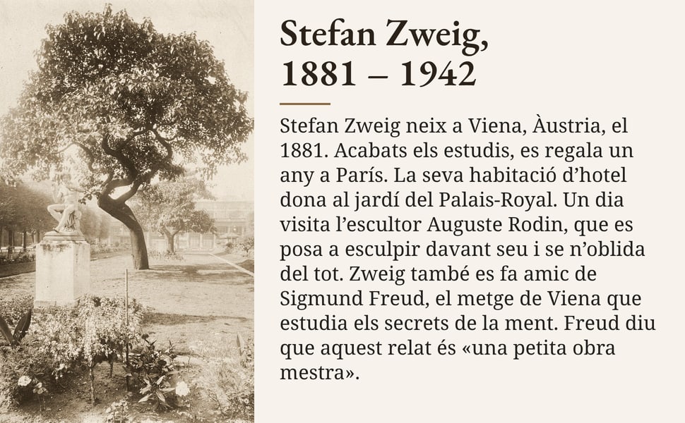 Stefan Zweig, 1881 – 1942. Stefan Zweig neix a Viena, Àustria, el 1881. Acabats els estudis, es regala un any a París. La seva habitació d’hotel dona al jardí del Palais-Royal. Un dia visita l’escultor Auguste Rodin…