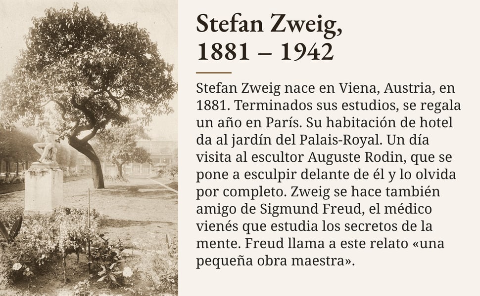 Stefan Zweig, 1881 – 1942. Stefan Zweig nace en Viena, Austria, en 1881. Terminados sus estudios, se regala un año en París. Su habitación de hotel da al jardín del Palais-Royal. Un día visita al escultor Auguste…