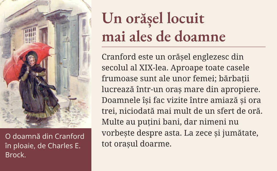 Un orășel locuit mai ales de doamne. Cranford este un orășel englezesc din secolul al XIX-lea. Aproape toate casele frumoase sunt ale unor femei; bărbații lucrează într-un oraș mare din apropiere. Doamnele își fac…