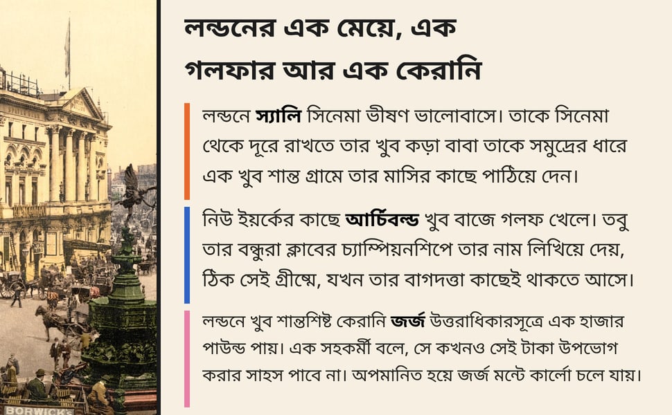 লন্ডনের এক মেয়ে, এক গলফার আর এক কেরানি. লন্ডনে স্যালি সিনেমা ভীষণ ভালোবাসে। তাকে সিনেমা থেকে দূরে রাখতে তার খুব কড়া বাবা তাকে সমুদ্রের ধারে এক খুব শান্ত গ্রামে তার মাসির কাছে পাঠিয়ে দেন।.