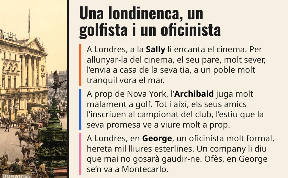 Una londinenca, un golfista i un oficinista. A Londres, a la Sally li encanta el cinema. Per allunyar-la del cinema, el seu pare, molt sever, l’envia a casa de la seva tia, a un poble molt tranquil vora el mar.