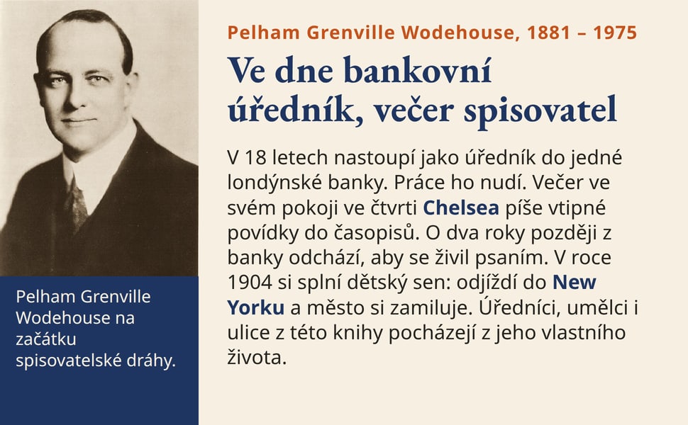 Ve dne bankovní úředník, večer spisovatel. V 18 letech nastoupí jako úředník do jedné londýnské banky. Práce ho nudí. Večer ve svém pokoji ve čtvrti Chelsea píše vtipné povídky do časopisů. O dva roky později z banky…