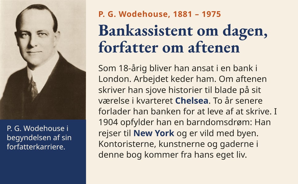 Bankassistent om dagen, forfatter om aftenen. Som 18-årig bliver han ansat i en bank i London. Arbejdet keder ham. Om aftenen skriver han sjove historier til blade på sit værelse i kvarteret Chelsea. To år senere…