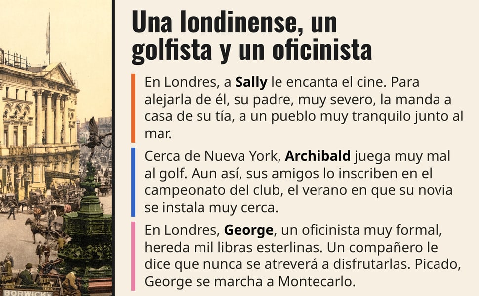 Una londinense, un golfista y un oficinista. En Londres, a Sally le encanta el cine. Para alejarla de él, su padre, muy severo, la manda a casa de su tía, a un pueblo muy tranquilo junto al mar.