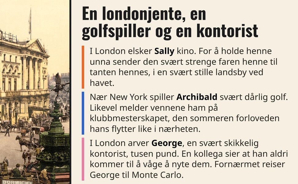 En londonjente, en golfspiller og en kontorist. I London elsker Sally kino. For å holde henne unna sender den svært strenge faren henne til tanten hennes, i en svært stille landsby ved havet.