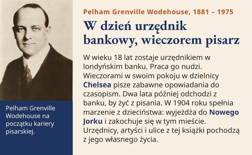 W dzień urzędnik bankowy, wieczorem pisarz. W wieku 18 lat zostaje urzędnikiem w londyńskim banku. Praca go nudzi. Wieczorami w swoim pokoju w dzielnicy Chelsea pisze zabawne opowiadania do czasopism. Dwa lata później…