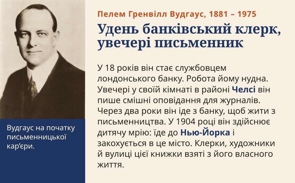 Удень банківський клерк, увечері письменник. У 18 років він стає службовцем лондонського банку. Робота йому нудна. Увечері у своїй кімнаті в районі Челсі він пише смішні оповідання для журналів. Через два роки він іде…