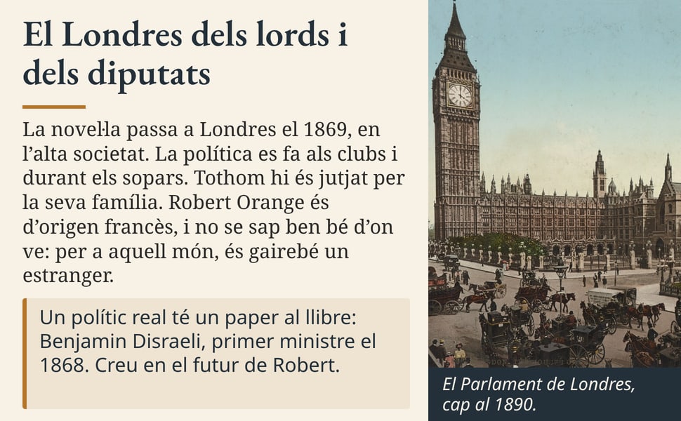 El Londres dels lords i dels diputats. La novel·la passa a Londres el 1869, en l’alta societat. La política es fa als clubs i durant els sopars. Tothom hi és jutjat per la seva família. Robert Orange és d’origen…