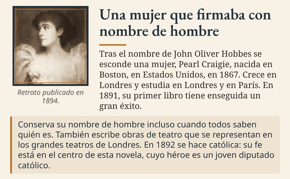 Una mujer que firmaba con nombre de hombre. Tras el nombre de John Oliver Hobbes se esconde una mujer, Pearl Craigie, nacida en Boston, en Estados Unidos, en 1867. Crece en Londres y estudia en Londres y en París. En…