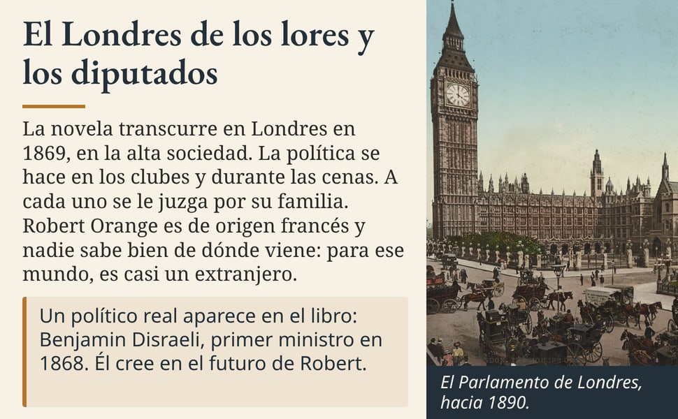 El Londres de los lores y los diputados. La novela transcurre en Londres en 1869, en la alta sociedad. La política se hace en los clubes y durante las cenas. A cada uno se le juzga por su familia. Robert Orange es de…