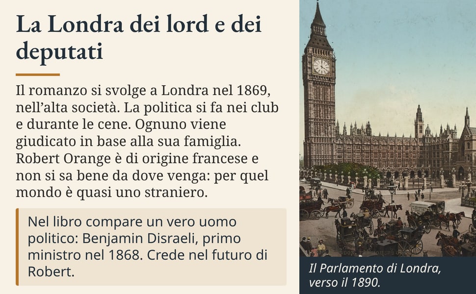 La Londra dei lord e dei deputati. Il romanzo si svolge a Londra nel 1869, nell’alta società. La politica si fa nei club e durante le cene. Ognuno viene giudicato in base alla sua famiglia. Robert Orange è di origine…