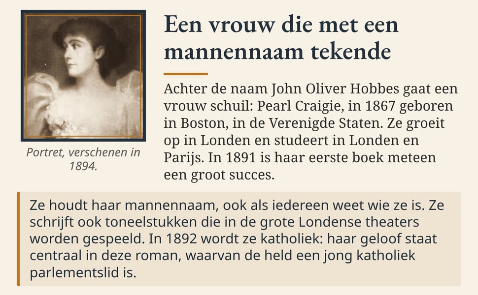 Een vrouw die met een mannennaam tekende. Achter de naam John Oliver Hobbes gaat een vrouw schuil: Pearl Craigie, in 1867 geboren in Boston, in de Verenigde Staten. Ze groeit op in Londen en studeert in Londen en…