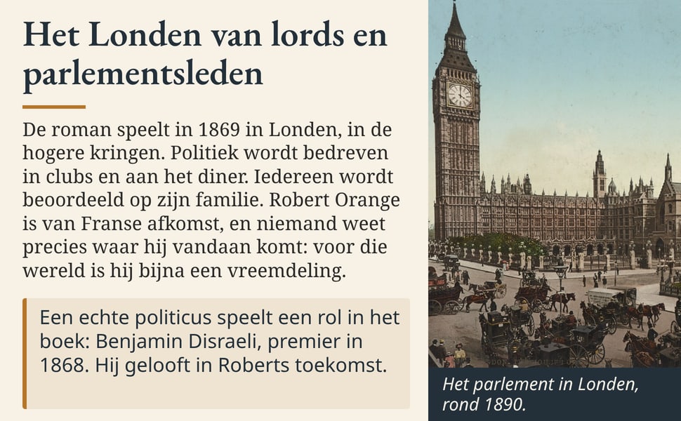 Het Londen van lords en parlementsleden. De roman speelt in 1869 in Londen, in de hogere kringen. Politiek wordt bedreven in clubs en aan het diner. Iedereen wordt beoordeeld op zijn familie. Robert Orange is van…