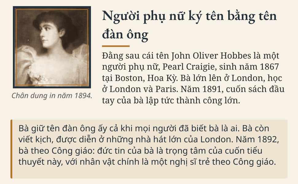 Người phụ nữ ký tên bằng tên đàn ông. Đằng sau cái tên John Oliver Hobbes là một người phụ nữ, Pearl Craigie, sinh năm 1867 tại Boston, Hoa Kỳ. Bà lớn lên ở London, học ở London và Paris. Năm 1891, cuốn sách đầu tay…