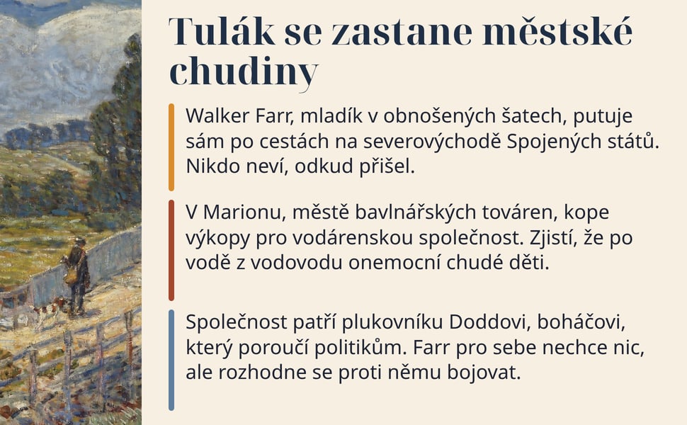 Tulák se zastane městské chudiny. Walker Farr, mladík v obnošených šatech, putuje sám po cestách na severovýchodě Spojených států. Nikdo neví, odkud přišel.