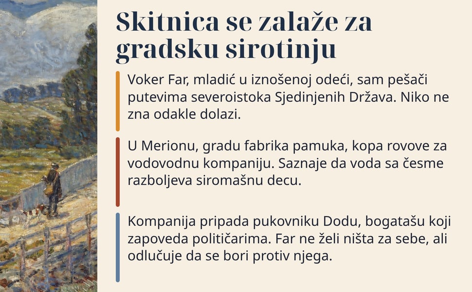 Skitnica se zalaže za gradsku sirotinju. Voker Far, mladić u iznošenoj odeći, sam pešači putevima severoistoka Sjedinjenih Država. Niko ne zna odakle dolazi.