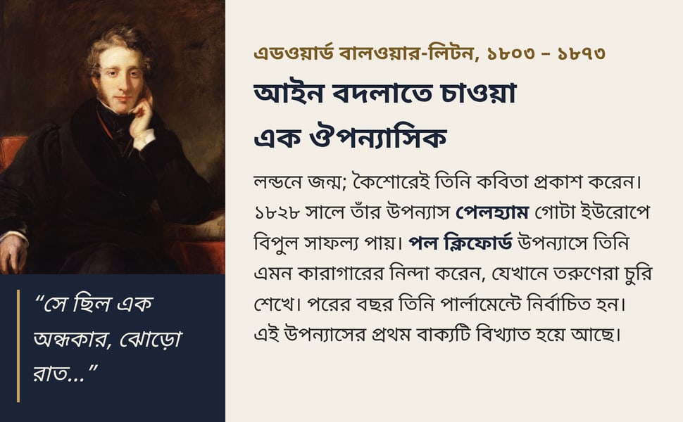 আইন বদলাতে চাওয়া এক ঔপন্যাসিক. লন্ডনে জন্ম; কৈশোরেই তিনি কবিতা প্রকাশ করেন। ১৮২৮ সালে তাঁর উপন্যাস পেলহ্যাম গোটা ইউরোপে বিপুল সাফল্য পায়। পল ক্লিফোর্ড উপন্যাসে তিনি এমন কারাগারের নিন্দা করেন, যেখানে তরুণেরা চুরি…