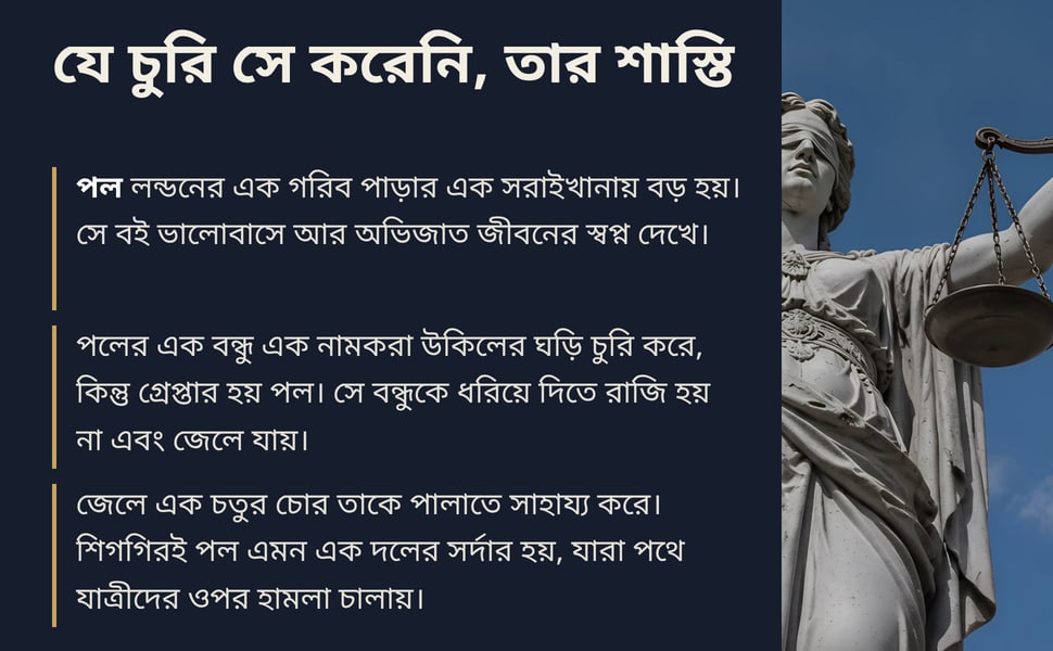 যে চুরি সে করেনি, তার শাস্তি. পল লন্ডনের এক গরিব পাড়ার এক সরাইখানায় বড় হয়। সে বই ভালোবাসে আর অভিজাত জীবনের স্বপ্ন দেখে।.