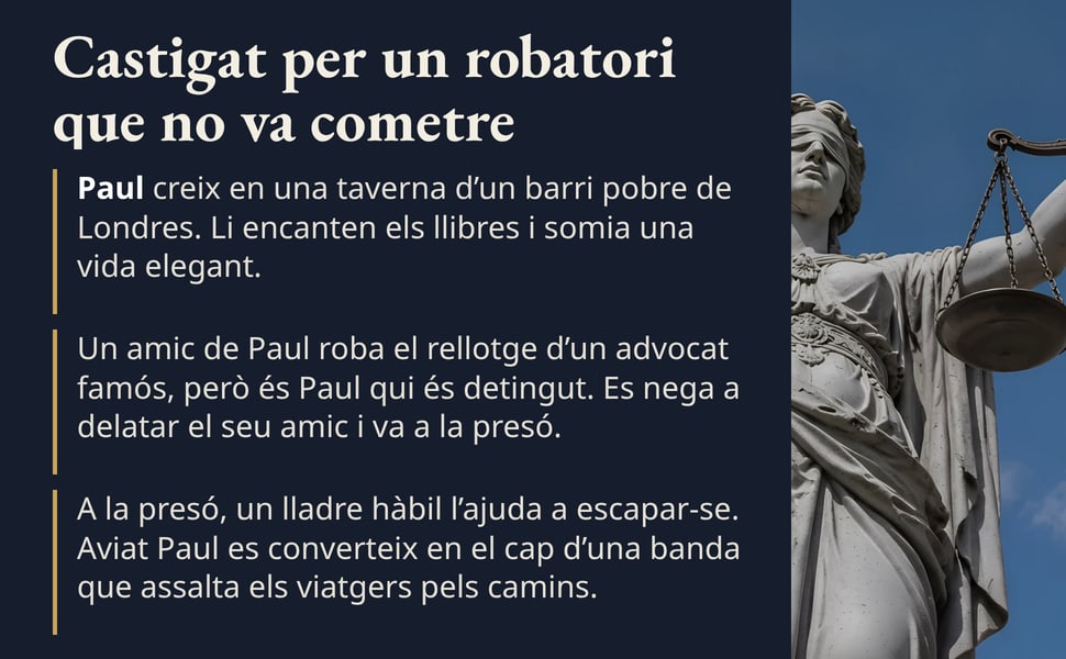 Castigat per un robatori que no va cometre. Paul creix en una taverna d’un barri pobre de Londres. Li encanten els llibres i somia una vida elegant.
