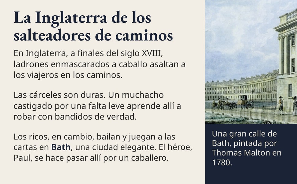 La Inglaterra de los salteadores de caminos. En Inglaterra, a finales del siglo XVIII, ladrones enmascarados a caballo asaltan a los viajeros en los caminos.
