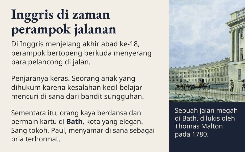 Inggris di zaman perampok jalanan. Di Inggris menjelang akhir abad ke-18, perampok bertopeng berkuda menyerang para pelancong di jalan.