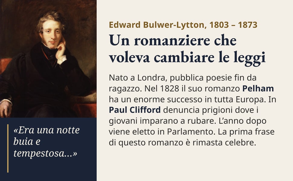 Un romanziere che voleva cambiare le leggi. Nato a Londra, pubblica poesie fin da ragazzo. Nel 1828 il suo romanzo Pelham ha un enorme successo in tutta Europa. In Paul Clifford denuncia prigioni dove i giovani…