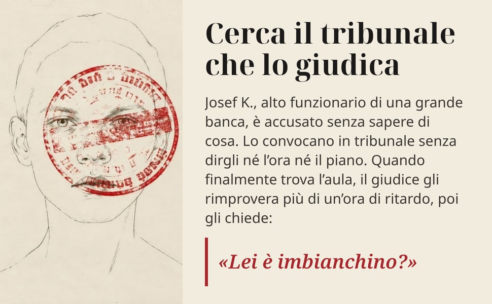 Cerca il tribunale che lo giudica. Josef K., alto funzionario di una grande banca, è accusato senza sapere di cosa. Lo convocano in tribunale senza dirgli né l’ora né il piano. Quando finalmente trova l’aula, il…