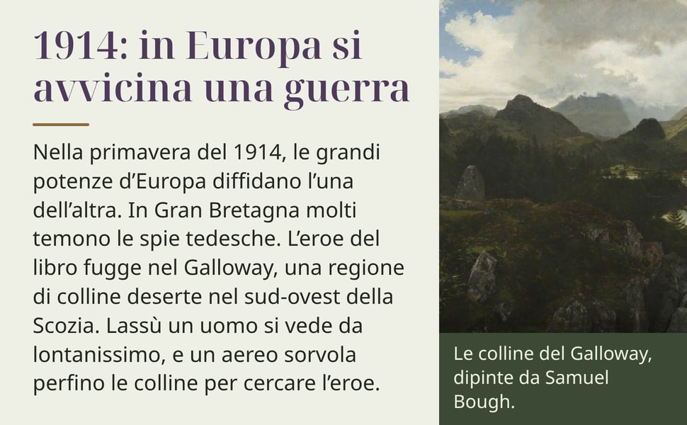 1914: in Europa si avvicina una guerra. Nella primavera del 1914, le grandi potenze d’Europa diffidano l’una dell’altra. In Gran Bretagna molti temono le spie tedesche. L’eroe del libro fugge nel Galloway, una regione…