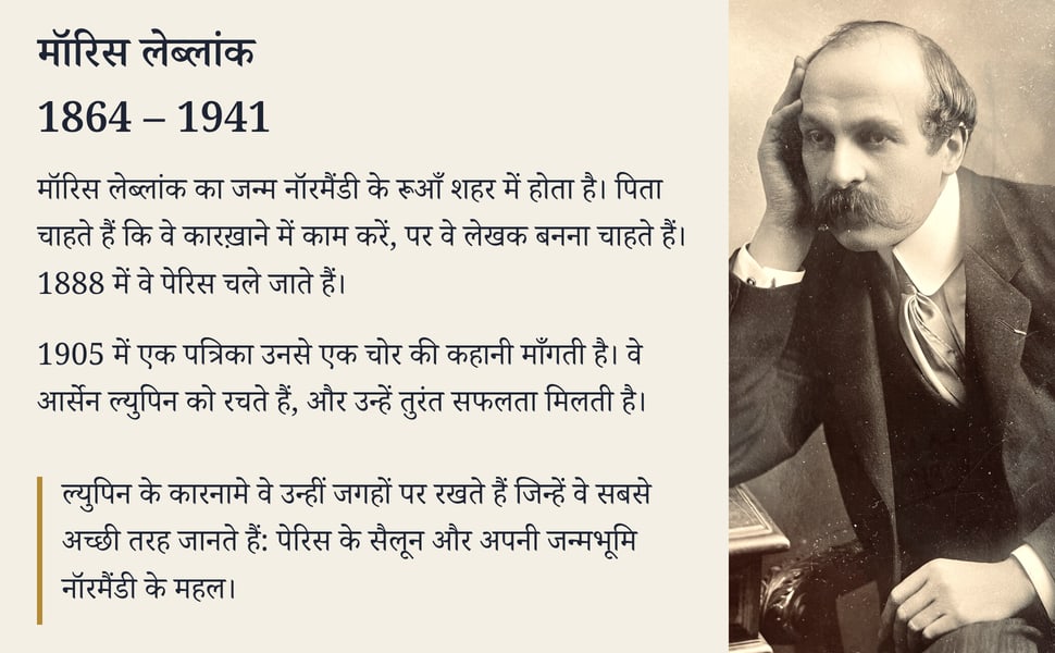 मॉरिस लेब्लांक 1864 – 1941. मॉरिस लेब्लांक का जन्म नॉरमैंडी के रूआँ शहर में होता है। पिता चाहते हैं कि वे कारख़ाने में काम करें, पर वे लेखक बनना चाहते हैं। 1888 में वे पेरिस चले जाते हैं।.