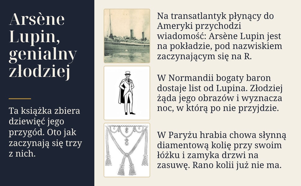 Arsène Lupin, genialny złodziej. Ta książka zbiera dziewięć jego przygód. Oto jak zaczynają się trzy z nich.