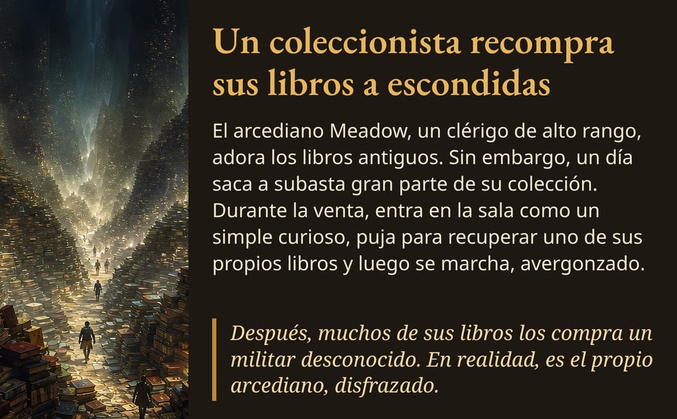 Un coleccionista recompra sus libros a escondidas. El arcediano Meadow, un clérigo de alto rango, adora los libros antiguos. Sin embargo, un día saca a subasta gran parte de su colección. Durante la venta, entra en la…