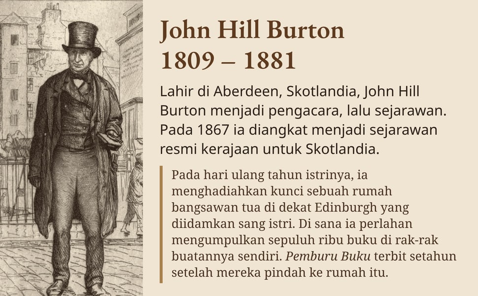 John Hill Burton 1809 – 1881. Lahir di Aberdeen, Skotlandia, John Hill Burton menjadi pengacara, lalu sejarawan. Pada 1867 ia diangkat menjadi sejarawan resmi kerajaan untuk Skotlandia.
