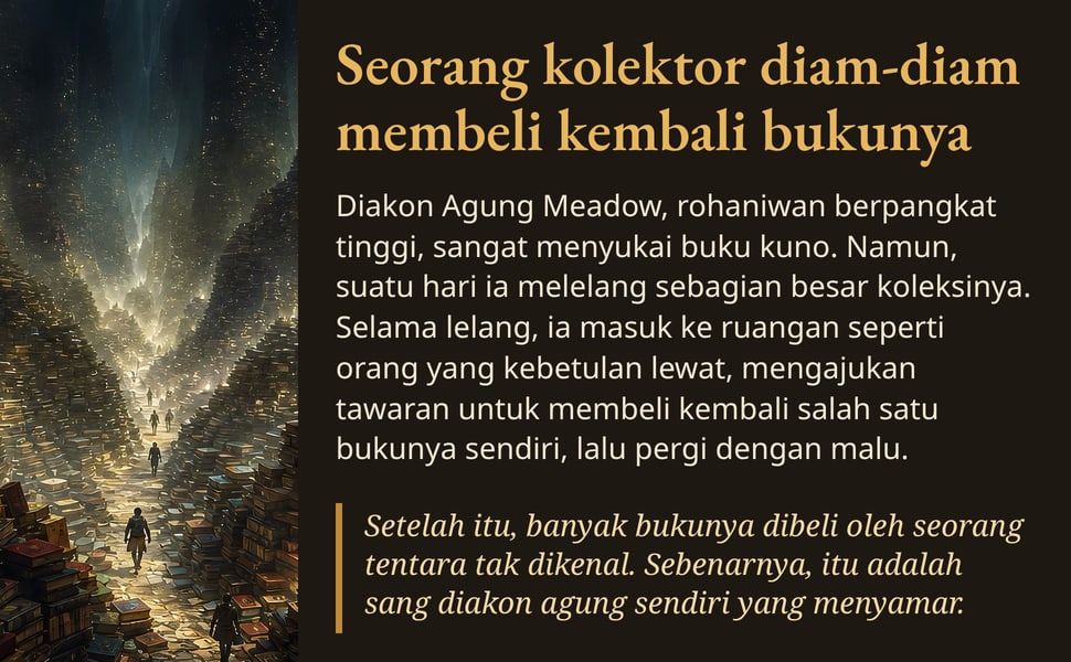 Seorang kolektor diam-diam membeli kembali bukunya. Diakon Agung Meadow, rohaniwan berpangkat tinggi, sangat menyukai buku kuno. Namun, suatu hari ia melelang sebagian besar koleksinya. Selama lelang, ia masuk ke…