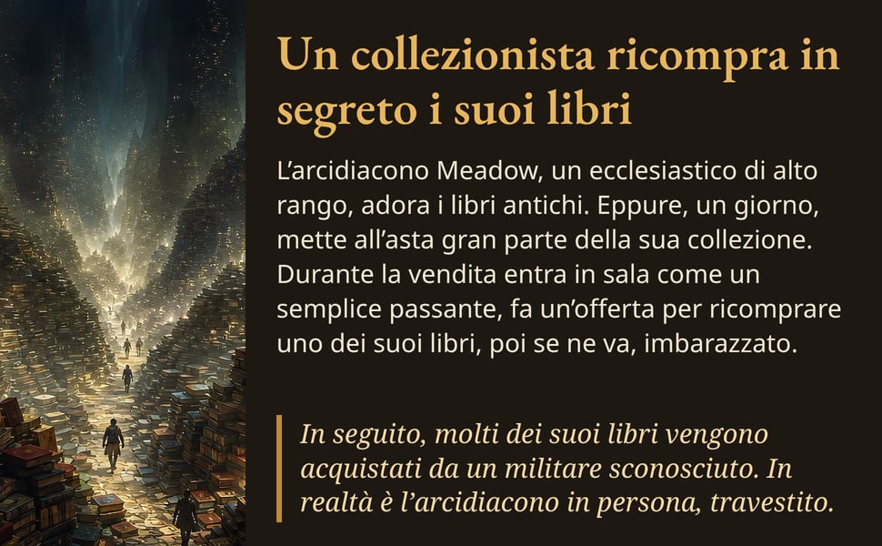 Un collezionista ricompra in segreto i suoi libri. L’arcidiacono Meadow, un ecclesiastico di alto rango, adora i libri antichi. Eppure, un giorno, mette all’asta gran parte della sua collezione. Durante la vendita…