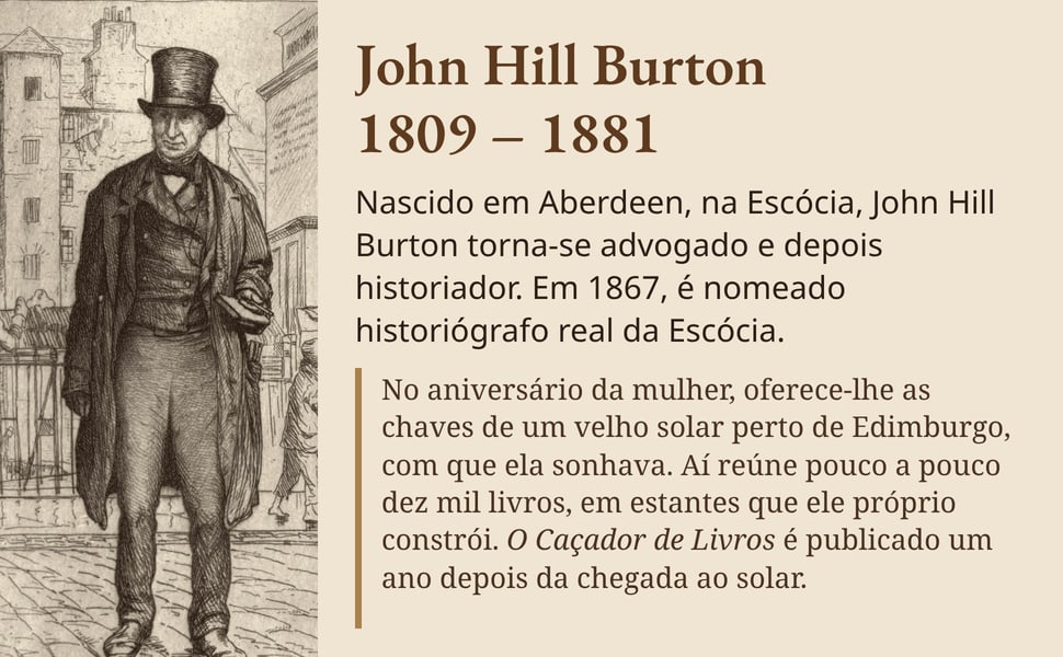 John Hill Burton 1809 – 1881. Nascido em Aberdeen, na Escócia, John Hill Burton torna-se advogado e depois historiador. Em 1867, é nomeado historiógrafo real da Escócia.