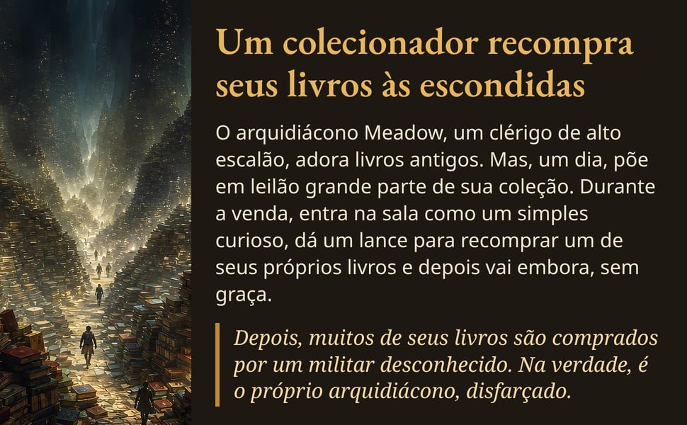 Um colecionador recompra seus livros às escondidas. O arquidiácono Meadow, um clérigo de alto escalão, adora livros antigos. Mas, um dia, põe em leilão grande parte de sua coleção. Durante a venda, entra na sala como…