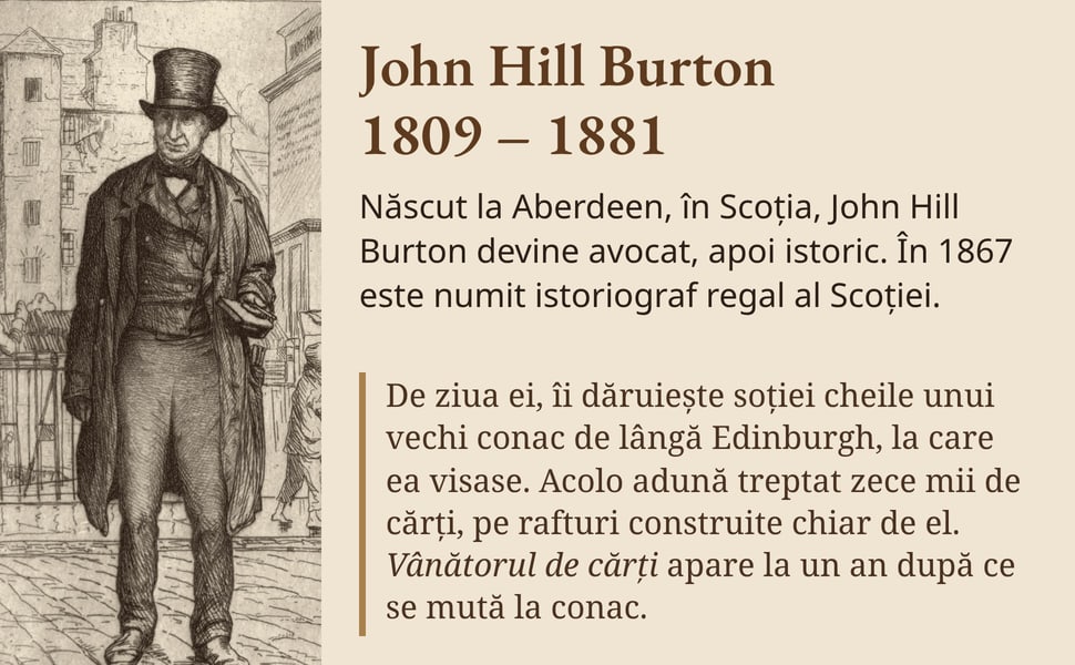 John Hill Burton 1809 – 1881. Născut la Aberdeen, în Scoția, John Hill Burton devine avocat, apoi istoric. În 1867 este numit istoriograf regal al Scoției.