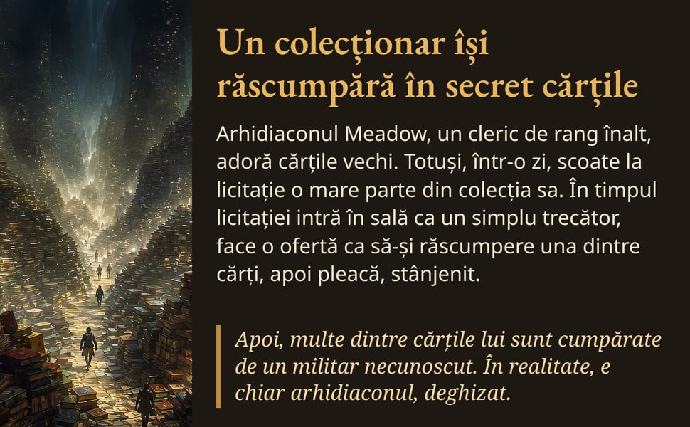 Un colecționar își răscumpără în secret cărțile. Arhidiaconul Meadow, un cleric de rang înalt, adoră cărțile vechi. Totuși, într-o zi, scoate la licitație o mare parte din colecția sa. În timpul licitației intră în…