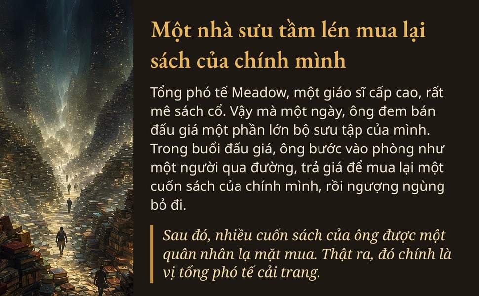 Một nhà sưu tầm lén mua lại sách của chính mình. Tổng phó tế Meadow, một giáo sĩ cấp cao, rất mê sách cổ. Vậy mà một ngày, ông đem bán đấu giá một phần lớn bộ sưu tập của mình. Trong buổi đấu giá, ông bước vào phòng…
