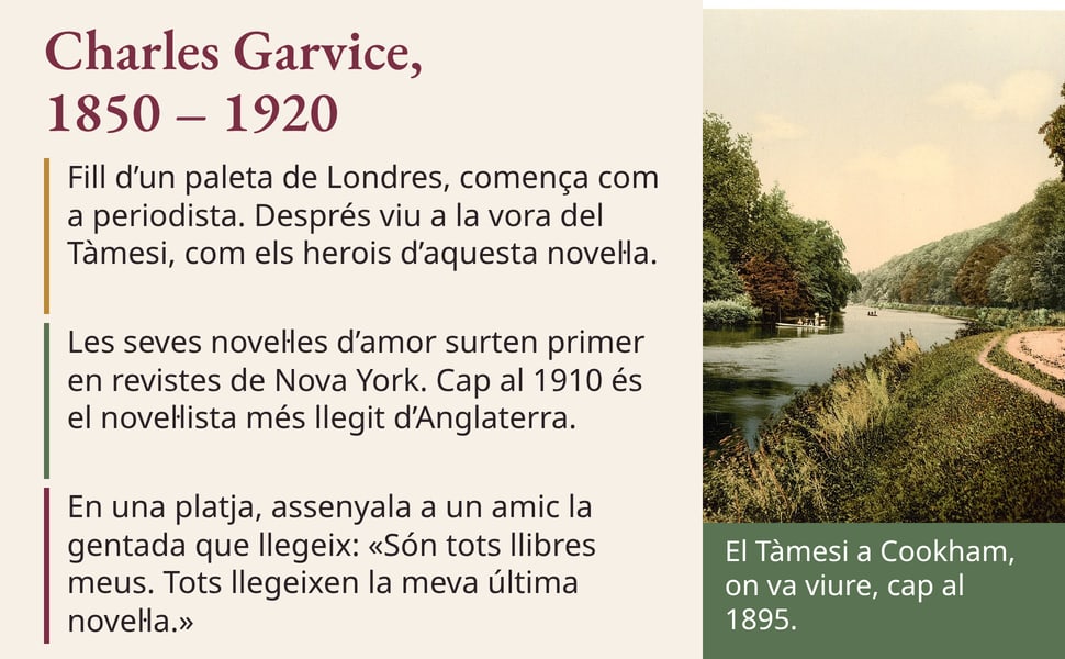 Charles Garvice, 1850⁠ –⁠ 1920. Fill d’un paleta de Londres, comença com a periodista. Després viu a la vora del Tàmesi, com els herois d’aquesta novel·la.