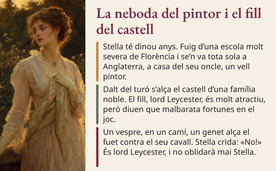 La neboda del pintor i el fill del castell. Stella té dinou anys. Fuig d’una escola molt severa de Florència i se’n va tota sola a Anglaterra, a casa del seu oncle, un vell pintor.