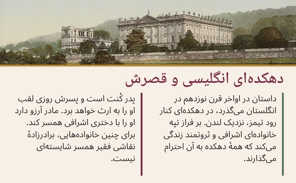 دهکدهای انگلیسی و قصرش. داستان در اواخر قرن نوزدهم در انگلستان میگذرد، در دهکدهای کنار رود تیمز، نزدیک لندن. بر فراز تپه خانوادهای اشرافی و ثروتمند زندگی میکند که همهٔ دهکده به آن احترام میگذارند.