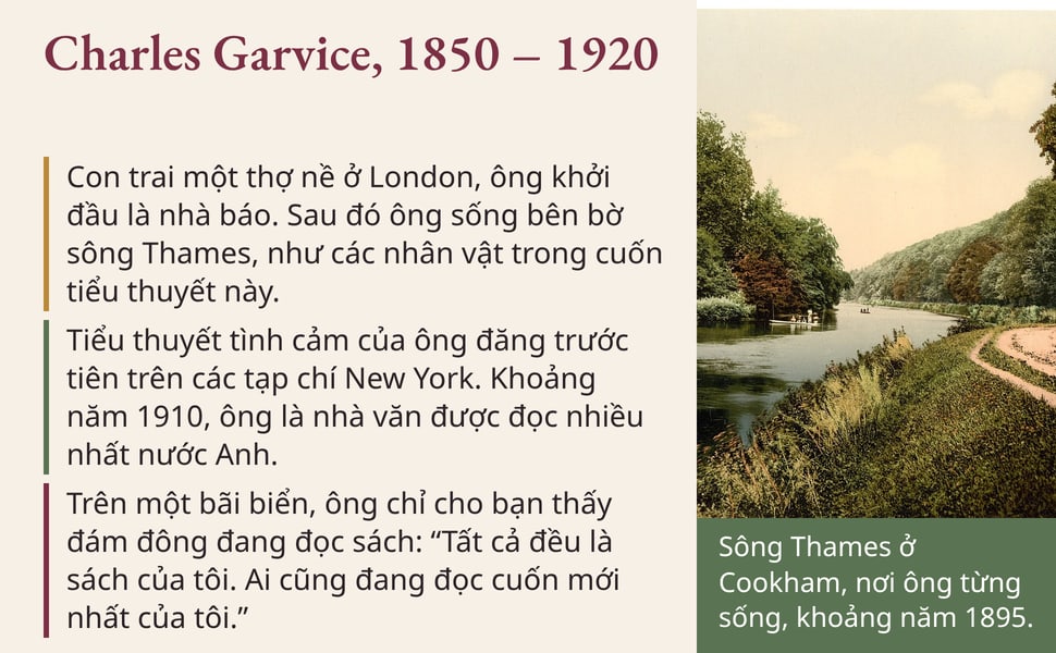 Charles Garvice, 1850 – 1920. Con trai một thợ nề ở London, ông khởi đầu là nhà báo. Sau đó ông sống bên bờ sông Thames, như các nhân vật trong cuốn tiểu thuyết này.