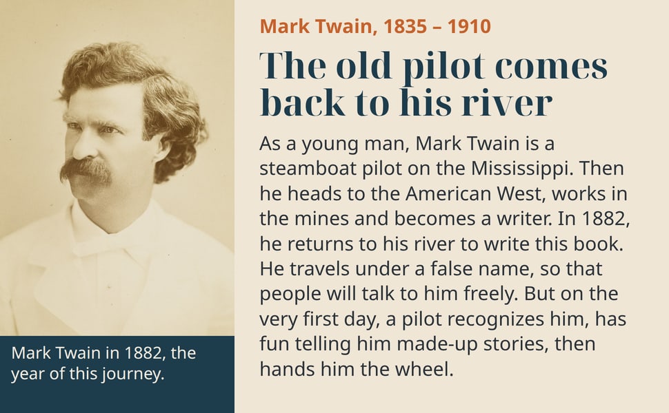 The old pilot comes back to his river. As a young man, Mark Twain is a steamboat pilot on the Mississippi. Then he heads to the American West, works in the mines and becomes a writer. In 1882, he returns to his river…
