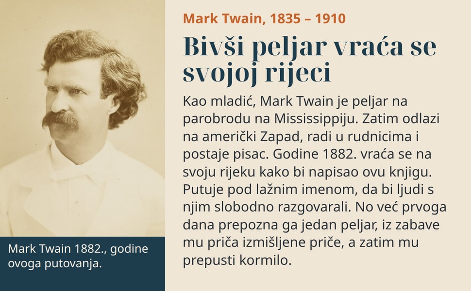 Bivši peljar vraća se svojoj rijeci. Kao mladić, Mark Twain je peljar na parobrodu na Mississippiju. Zatim odlazi na američki Zapad, radi u rudnicima i postaje pisac. Godine 1882. vraća se na svoju rijeku kako bi…