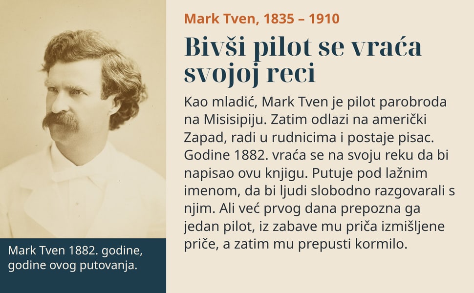 Bivši pilot se vraća svojoj reci. Kao mladić, Mark Tven je pilot parobroda na Misisipiju. Zatim odlazi na američki Zapad, radi u rudnicima i postaje pisac. Godine 1882. vraća se na svoju reku da bi napisao ovu knjigu.…
