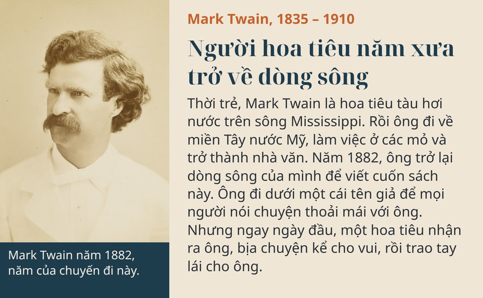 Người hoa tiêu năm xưa trở về dòng sông. Thời trẻ, Mark Twain là hoa tiêu tàu hơi nước trên sông Mississippi. Rồi ông đi về miền Tây nước Mỹ, làm việc ở các mỏ và trở thành nhà văn. Năm 1882, ông trở lại dòng sông của…