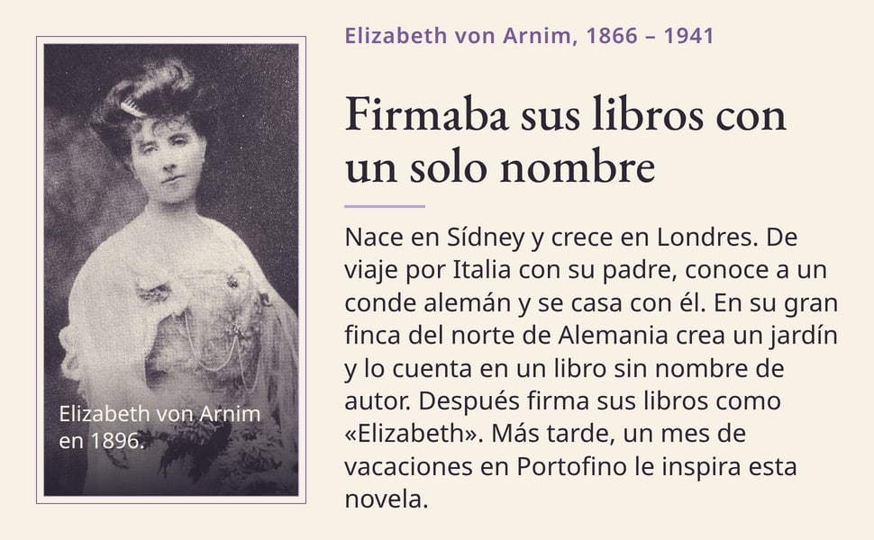 Firmaba sus libros con un solo nombre. Nace en Sídney y crece en Londres. De viaje por Italia con su padre, conoce a un conde alemán y se casa con él. En su gran finca del norte de Alemania crea un jardín y lo cuenta…
