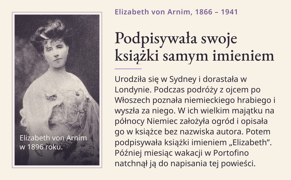 Podpisywała swoje książki samym imieniem. Urodziła się w Sydney i dorastała w Londynie. Podczas podróży z ojcem po Włoszech poznała niemieckiego hrabiego i wyszła za niego. W ich wielkim majątku na północy Niemiec…