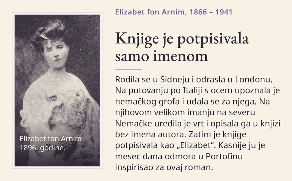 Knjige je potpisivala samo imenom. Rodila se u Sidneju i odrasla u Londonu. Na putovanju po Italiji s ocem upoznala je nemačkog grofa i udala se za njega. Na njihovom velikom imanju na severu Nemačke uredila je vrt i…